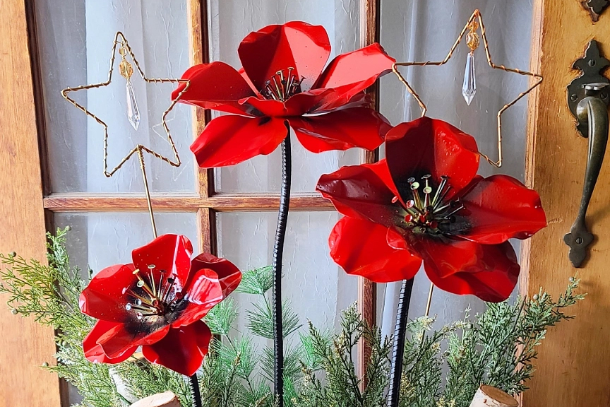 Red metal poppies