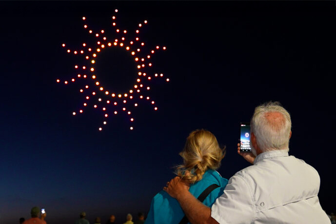 COuple watching drone show