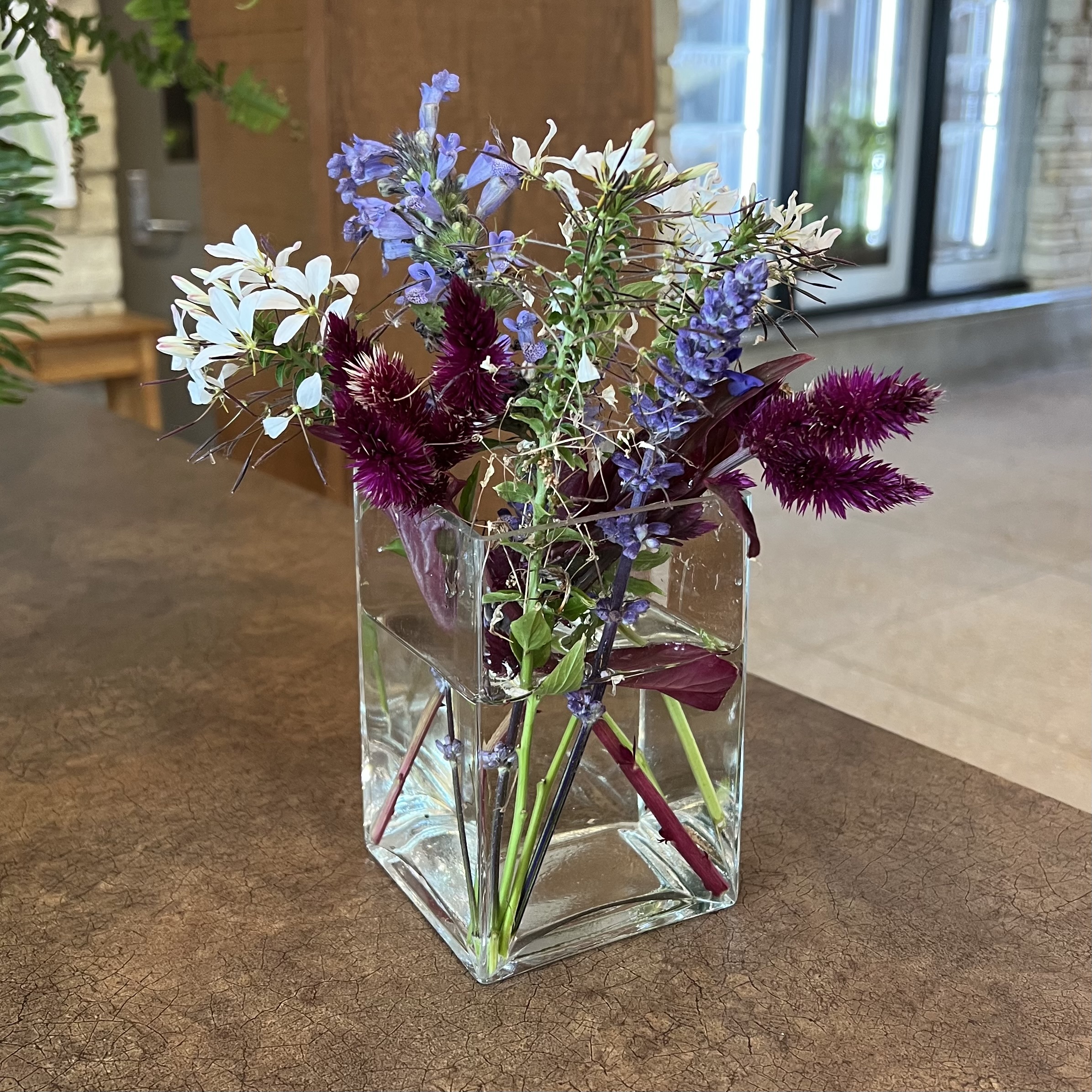 A bouquet of purple and white flowers