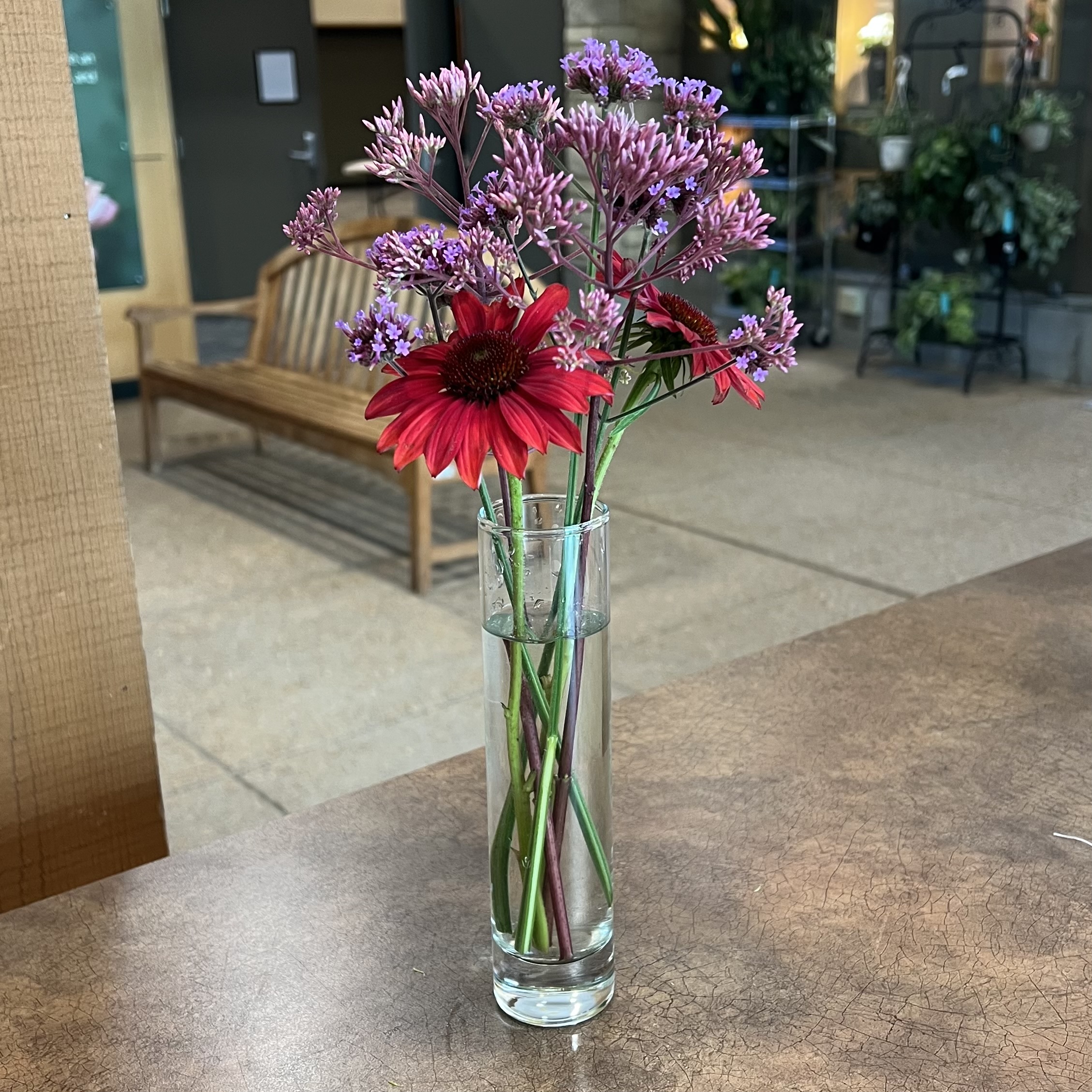 A bouquet with pink and purple flowers