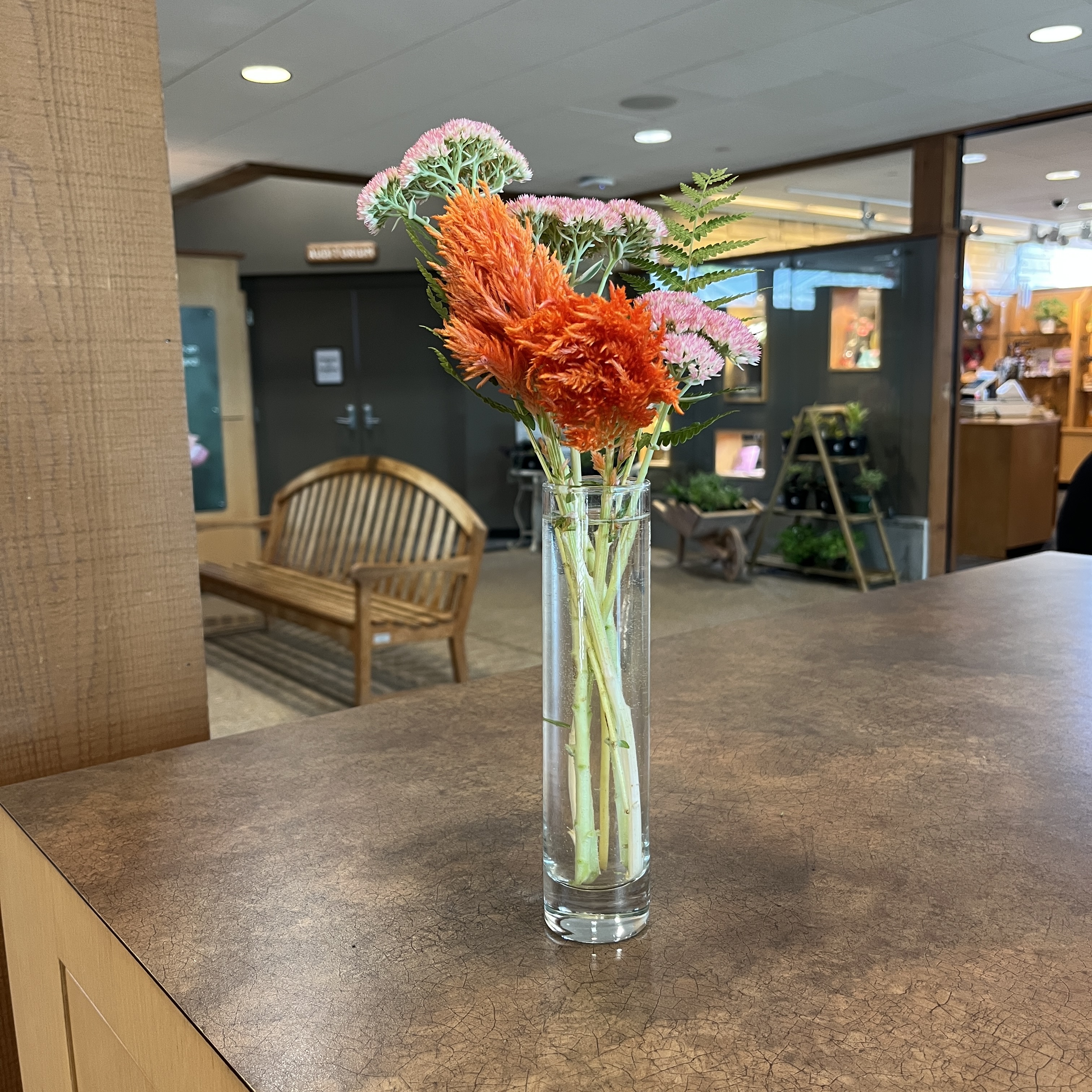 Bouquet with bright colored plants.