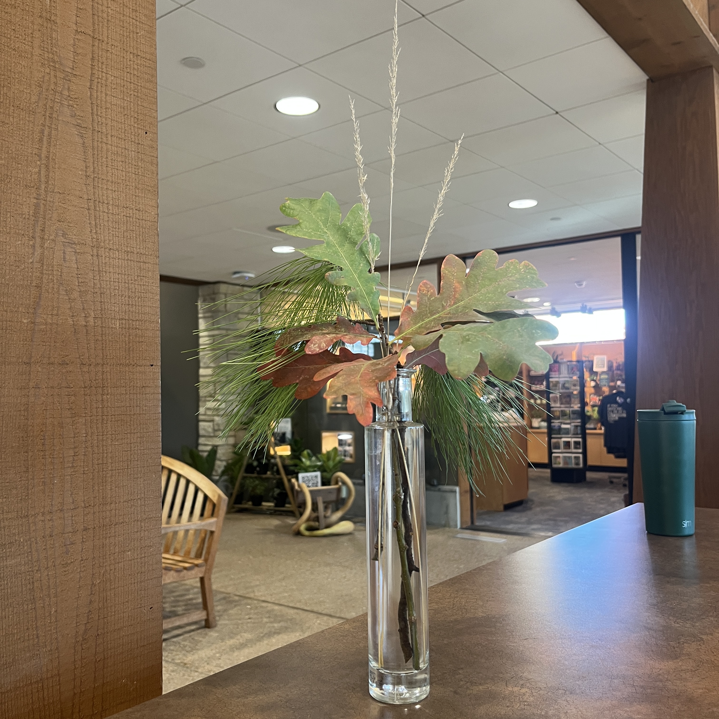 Bouquet with leaves and grasses.