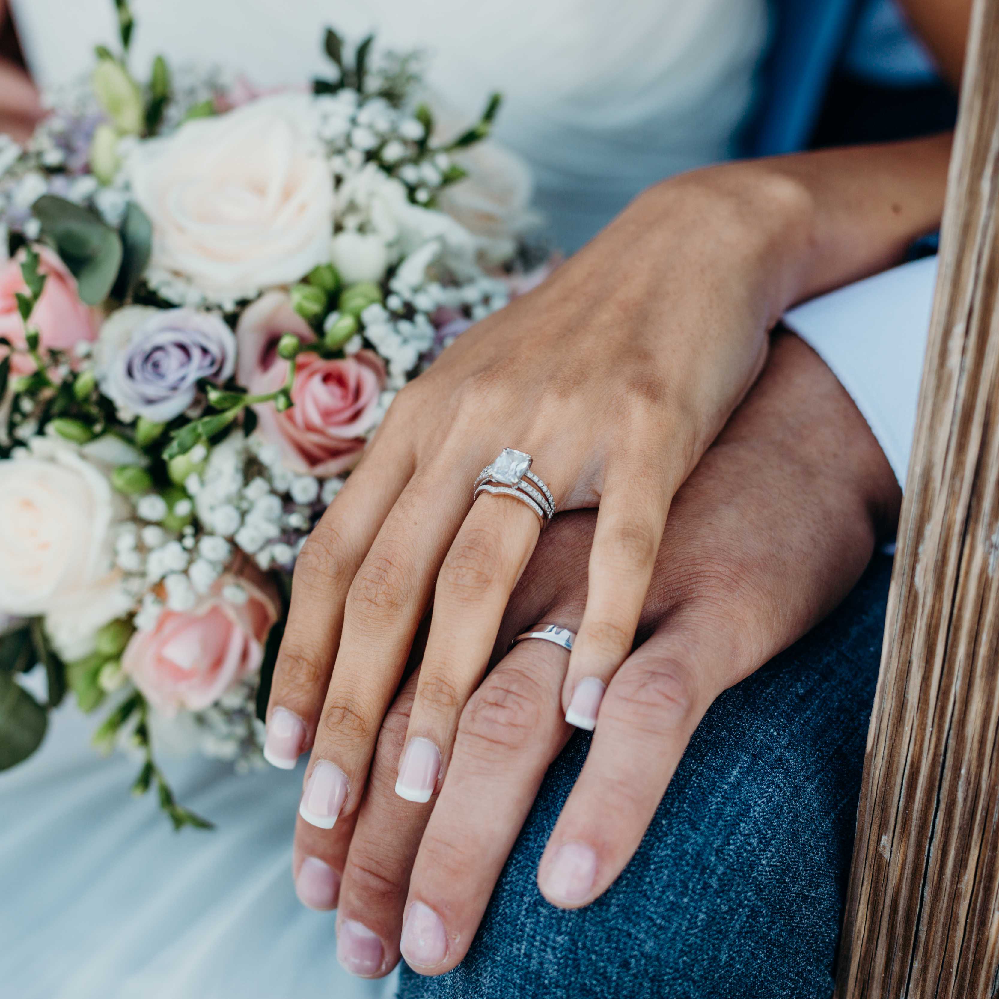 Close up of bride and groom's hands