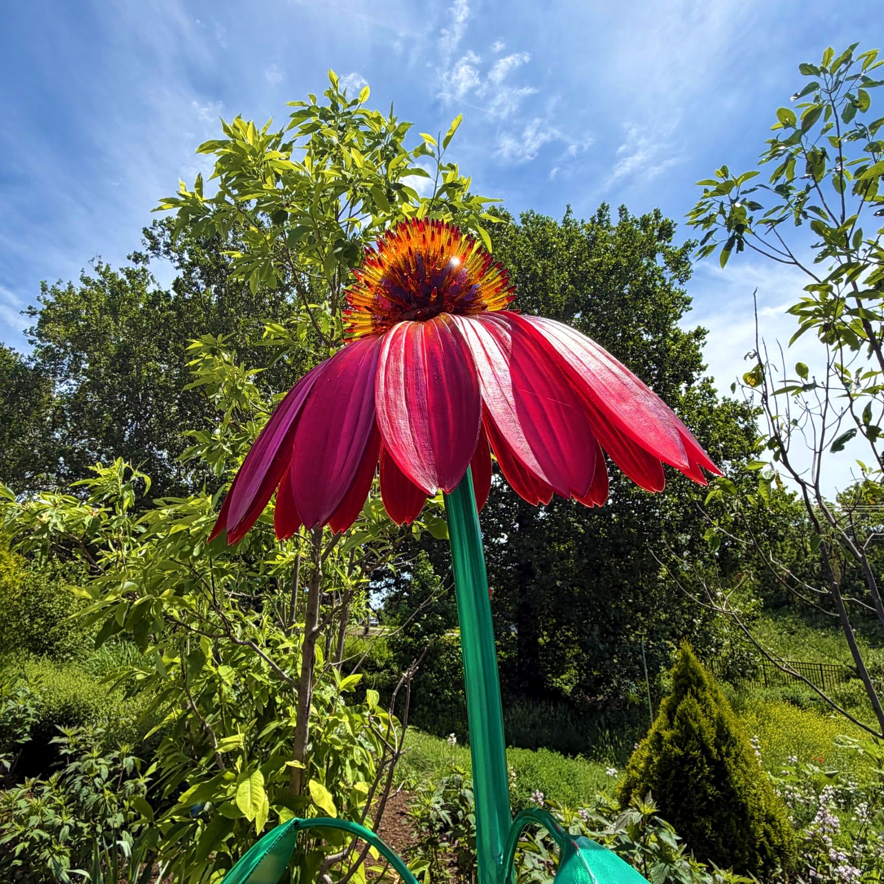 Close up of giant echinacea sculpture