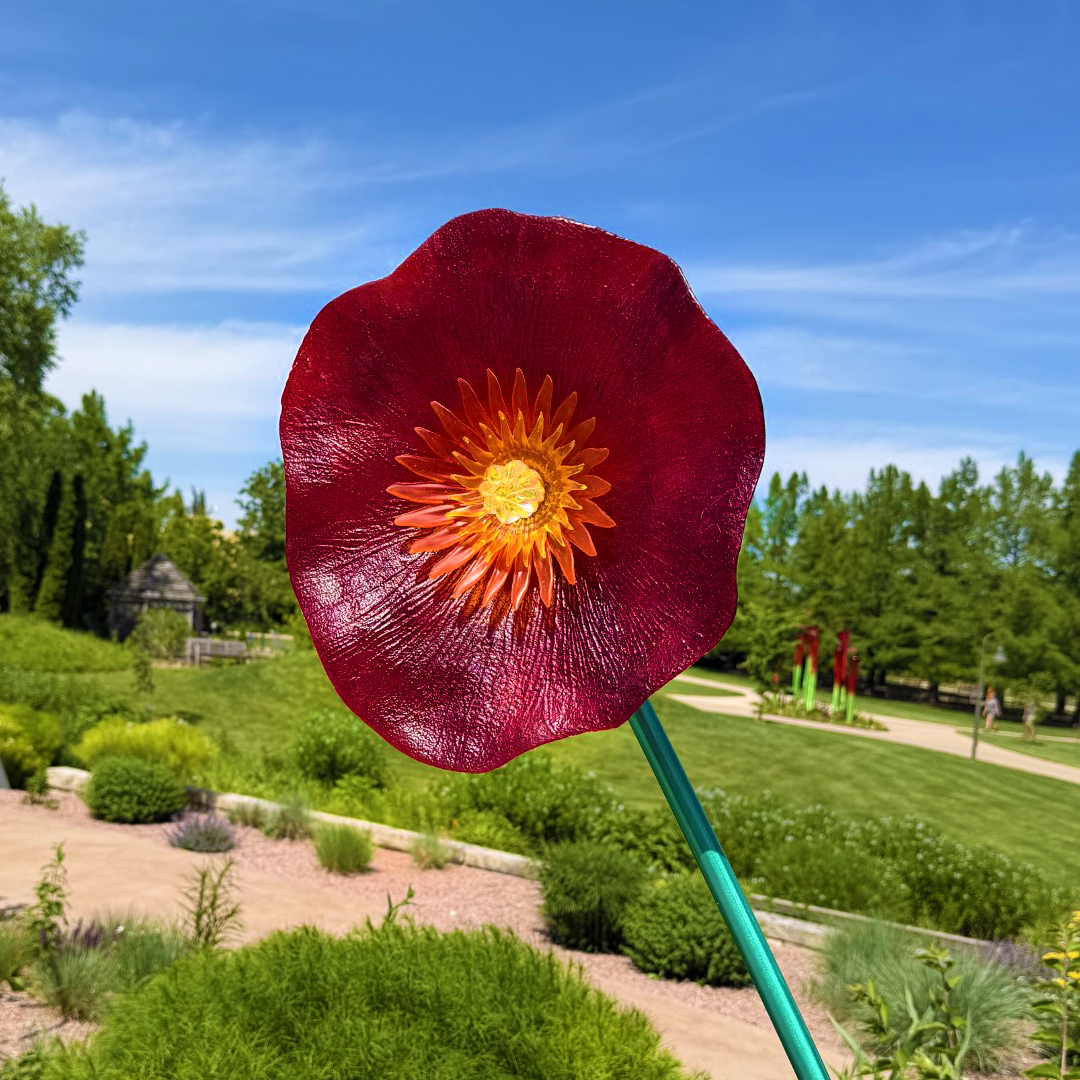 Close up of a giant poppy sculpture