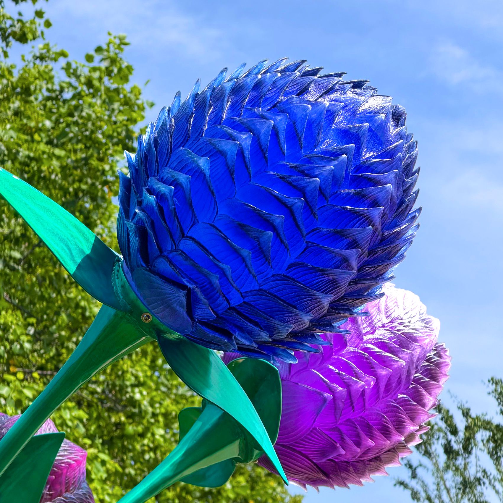 Close up of giant gomphrena sculpture