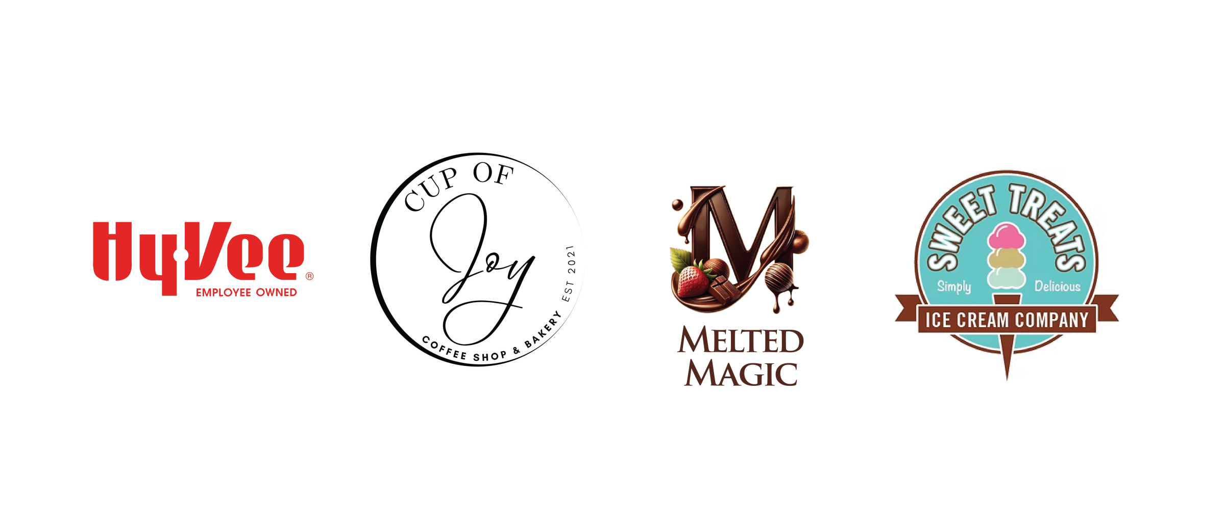 Logos for HyVee, Cup of Joy, and Sweat Treats