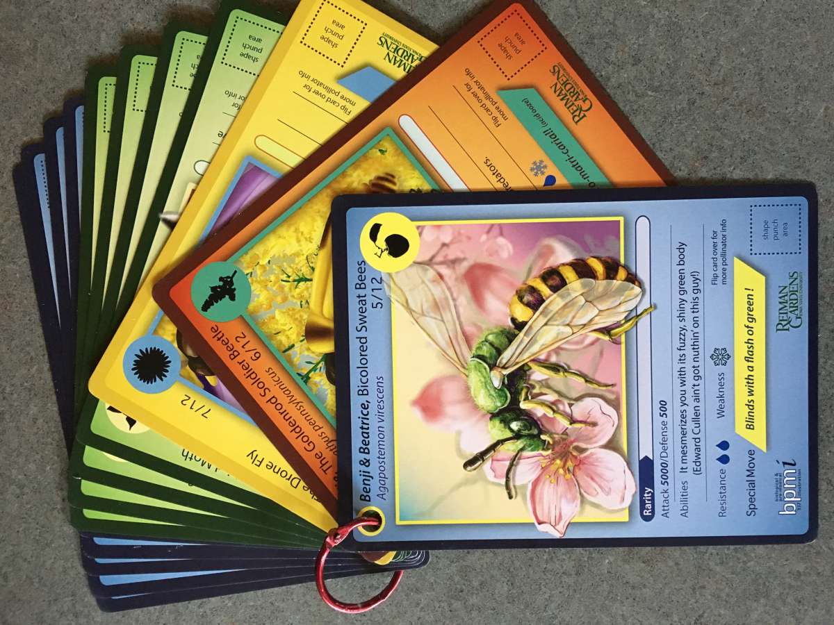 a collection of trading cards featuring different pollinators