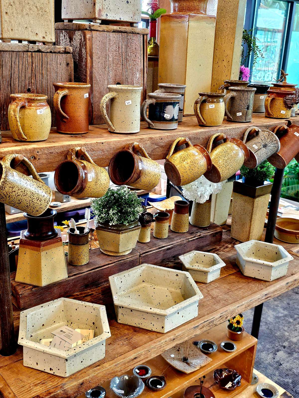 Handmade pottery on display