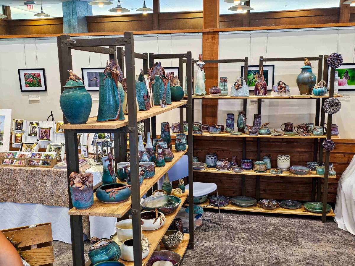 Pottery displayed for sale at an art fair