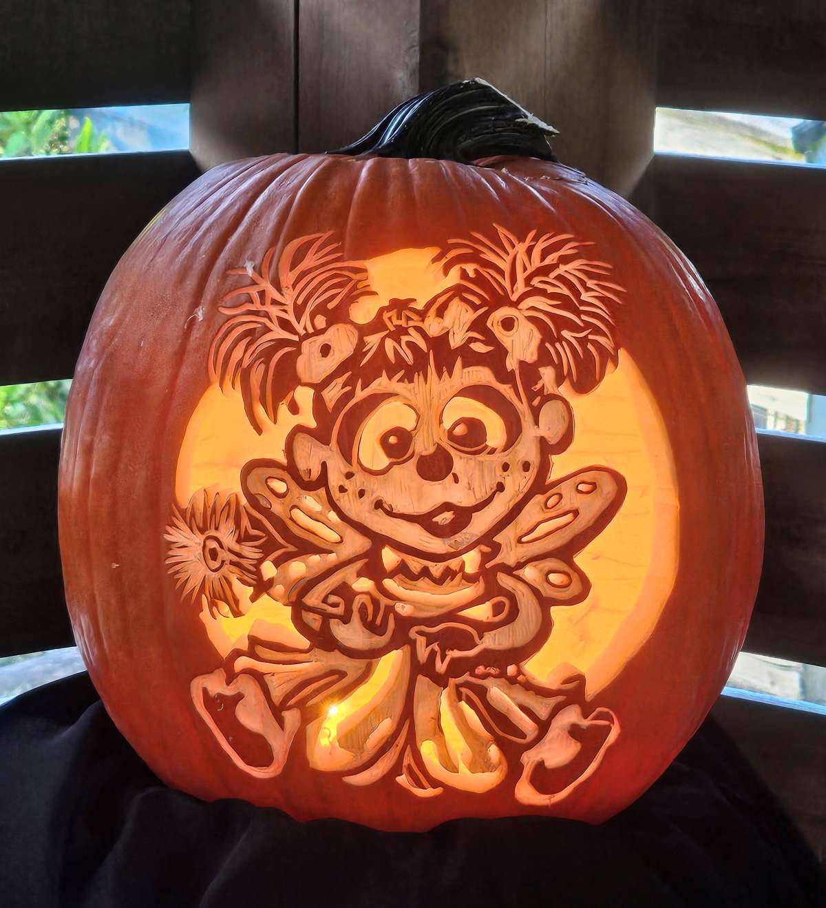 Intricately carved Jack-o-lantern