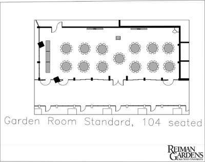 Garden Room standard set-up for rentals.