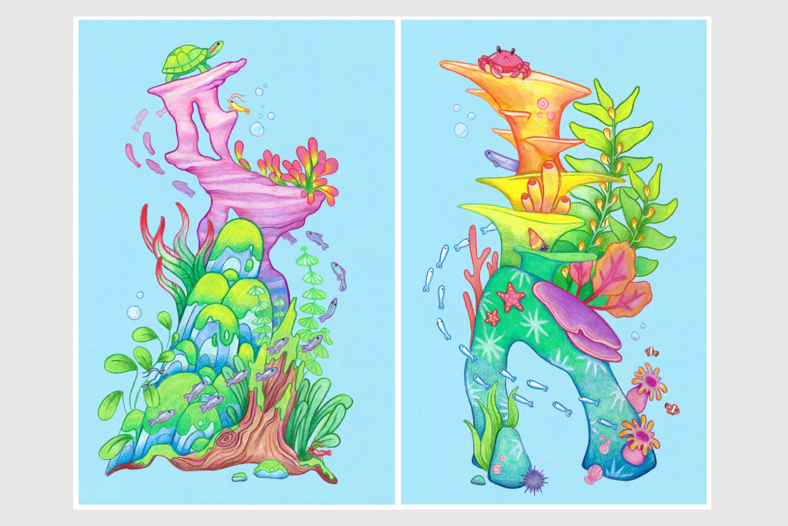 Original artwork featuring under sea scenes