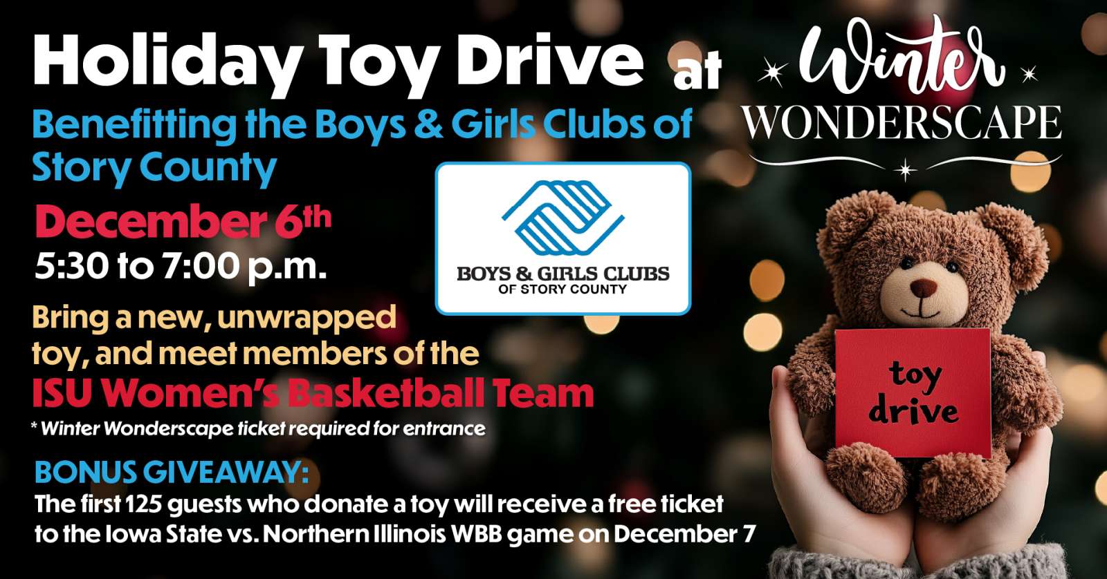 Holiday Toy Drive at Winter Wonderscape on December 6th