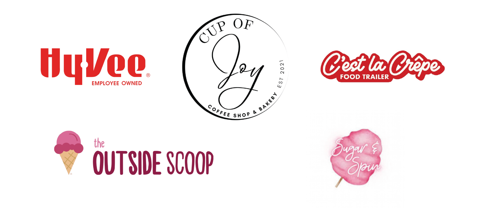 Hyvee, Cup of Joy, C'est la Crepe, The Outside Scoop, Sugar and Spin