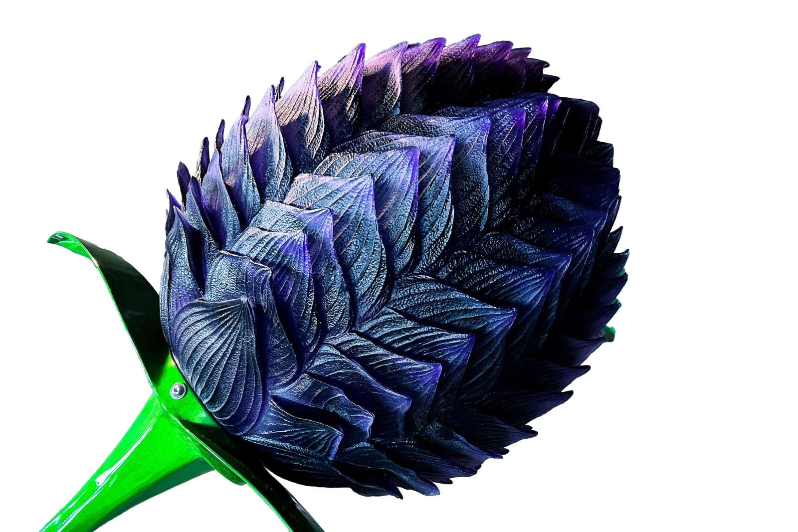 Blue gomphrena flower made of metal