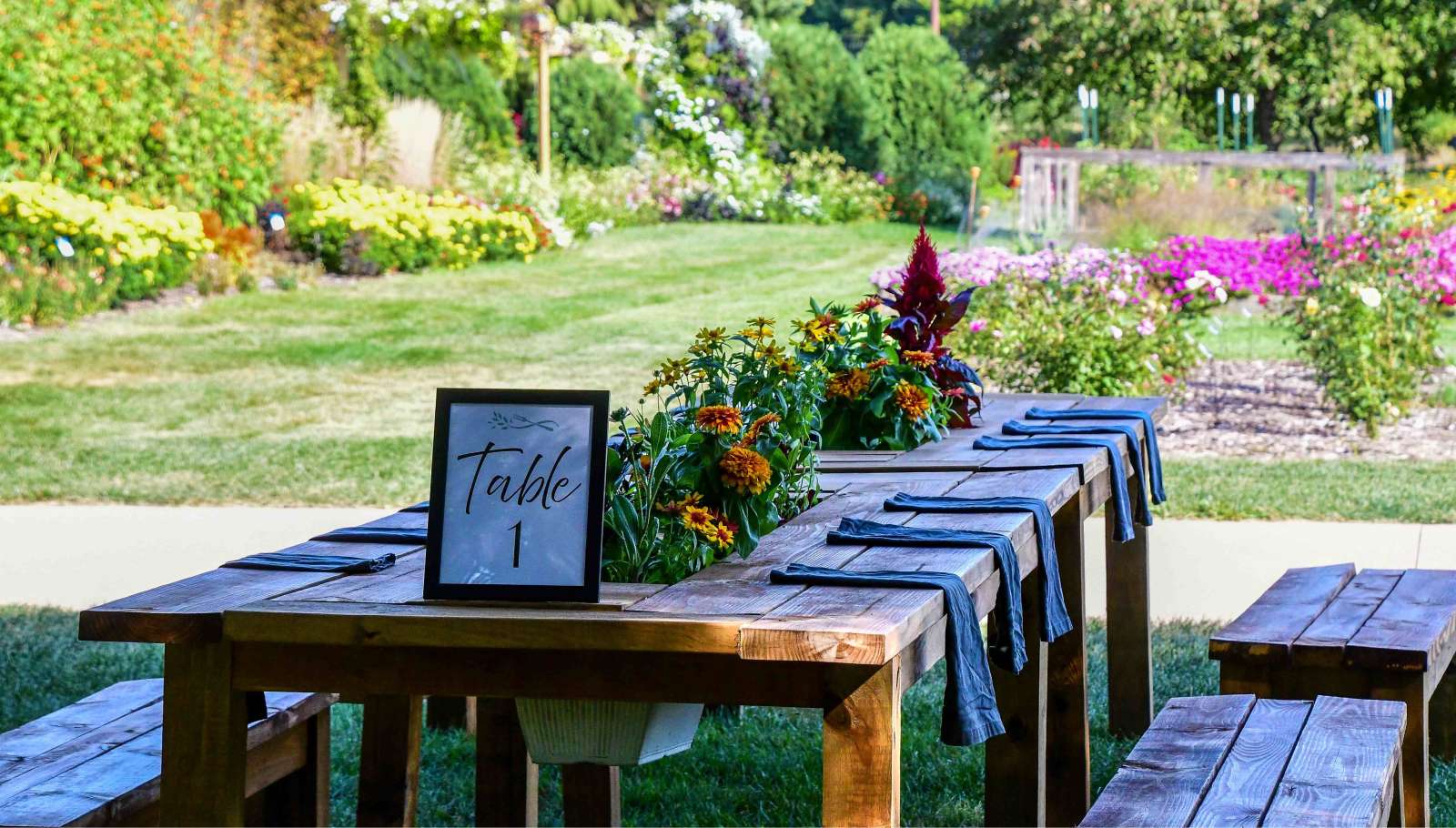 Picnic table in a garden set for an event