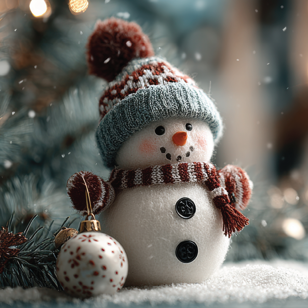 Fiber crafted snowman with scarf and hat